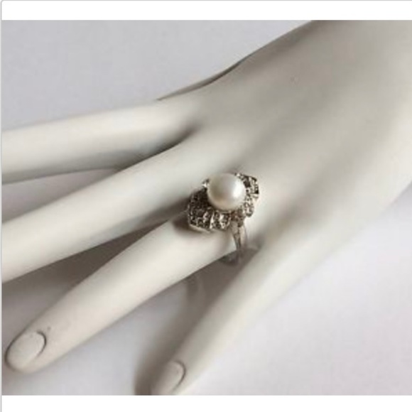 Vintage Silver Pearl Art Deco Cocktail Ring Sz 7 8 9 - Picture 3 of 8